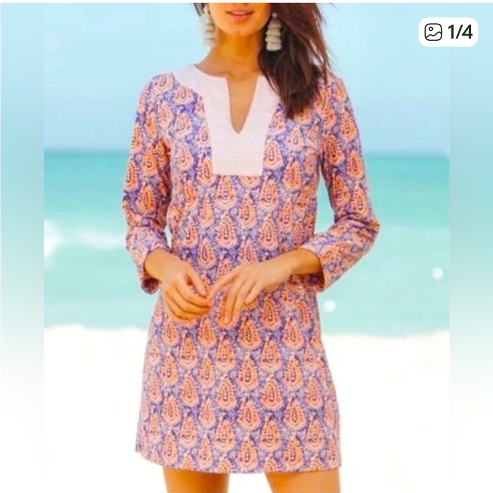 Cabana Life Printed Tunic Seaside Dress 2xl Orange Purple